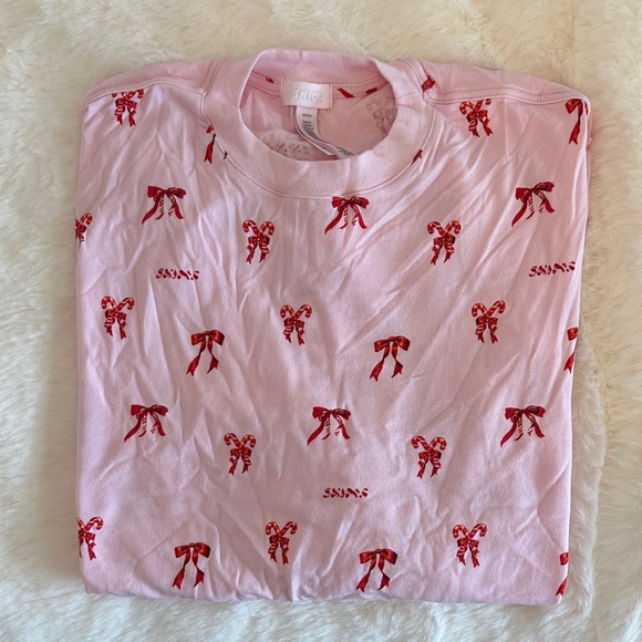 SKIMS Other - SKIMS Pink Pajama Top with Red Candy Cane Print